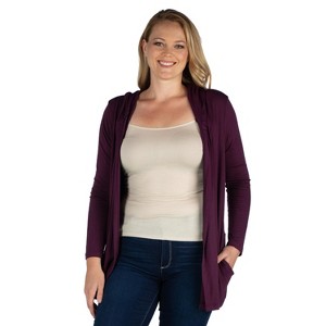 24seven Comfort Apparel Open Front Lightweight Hooded Plus Size Cardigan - 1 of 4