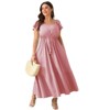 Coolmee Women Plus Size Sweetheart Neck Tassel Drawstring Short Sleeve A-Line Flowy Maxi Dress With Pocket - 2 of 2