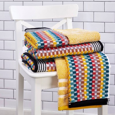 Multicolor Cotton Geometric Dobby Weave Hand Towel Set