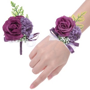 Unique Bargains Wedding Prom Parties Special Events Artificial Wrist Corsage 1 Set - 1 of 4