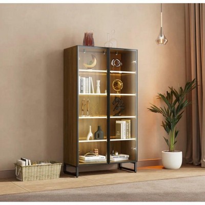 Curio Cabinet with Adjustable Shelves,15.75"D x 31.50"W x 63.00"H,Walnut