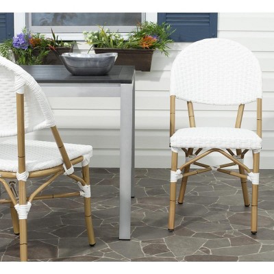 Off-White Faux Bamboo and Wicker Bistro Chair Set