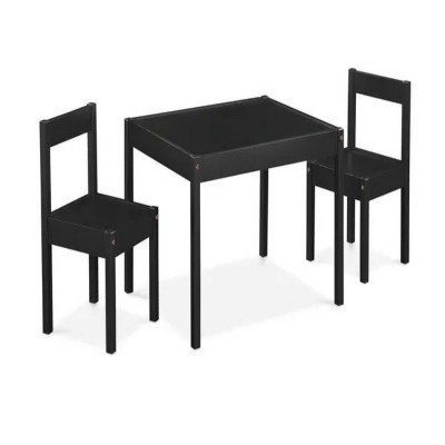 3-Piece Solid Wood Kids Table & Two Chair Set, Black