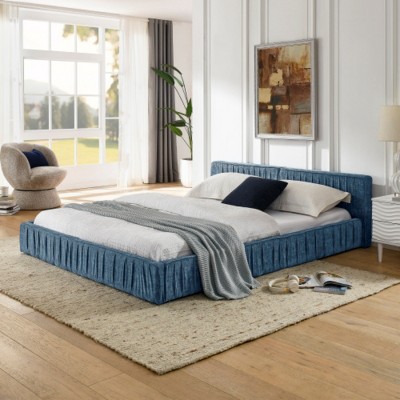 Queen Size Chenille Upholstered Bed Frame with Pleated Headboard, Modern Platform Bed Frame for Bedroom – The Pop Home