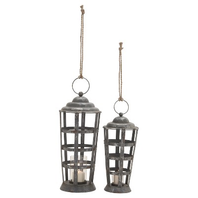 Rustic Reflections Iron and Glass Candle Holder Lantern Set 2ct - Olivia & May