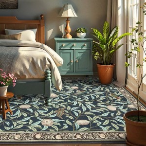Modern Washable Area Rug for Living Room, Leaf Indoor Carpet with Non Slip Backing, Low Pile Stain Resistant Floor Mat for Dorm, - 1 of 4