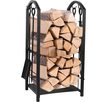 Juvale Firewood Rack with Fireplace Tools, Log Holder for Indoor Outdoor with fire place assecories sets