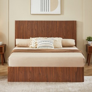 GDFStudio Bright Rustic Wooden Corrugated Curved Queen Size Storage Bed - 1 of 4