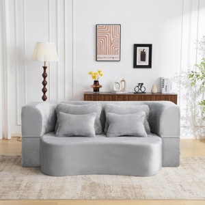 Queen-Size Modern Sleeper Sofa Couch with Plush Upholstery and 4 Pillows for Living Room or Bedroom -3irtyhousy - 1 of 4