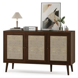 Fontoi Decorative Storage Cabinets, Sideboard Buffet Cabinet with 3 Rattan Doors, Modern Bar Cabinet for Kitchen Entryway, Brown, 15.5"*27.6"*47.2" - 1 of 4