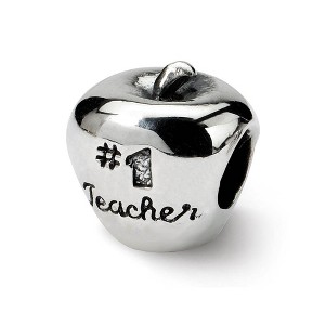 Black Bow Jewelry Sterling Silver #1 Teacher Apple Bead Charm - 1 of 3