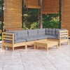 vidaXL Solid Pinewood Patio Lounge Set 6 Piece with Cushions - Brown and Gray - 2 of 4