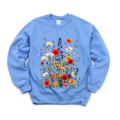 Simply Sage Market Women's Graphic Sweatshirt Blue and Red Wildflowers