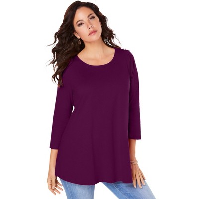 Roaman's Women's Plus Size Three Quarter Sleeve Swing Ultimate Tee