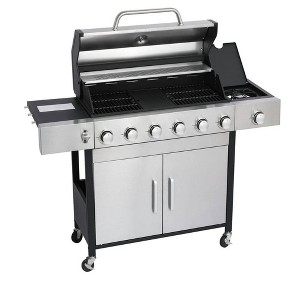 Resenkos 6 Burner Propane Gas Grill with Side Burner and Sear Burner, Stainless Steel Gas BBQ Grill for Barbecue Grilling, Silver - 1 of 4