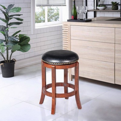 Cherry Cordova 24.5" Swivel Counter Stool with Brass Nailhead Trim