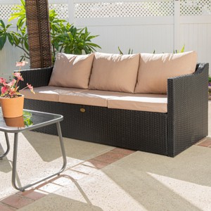 Barton 3 Person Madison Sofa Set Sectional w/Cushions Outdoor Patio Wicker - 1 of 4