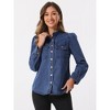 Allegra K Women's Mock Neck Puff Long Sleeve Button Down Denim Jacket - 3 of 4