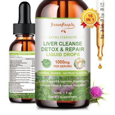 GreenPeople Liver Cleanse Detox Drops - with Milk Thistle Silymarin, Artichoke & Dandelion - 16x Potent Herb Nutrients - 1 Fl.Oz