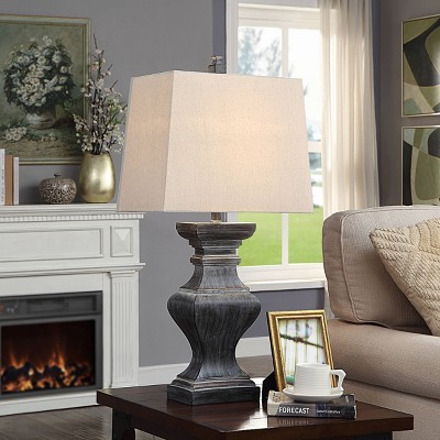 Square Candlestick Moulded Table Lamp Black - StyleCraft: Polyresin Base, Linen Shade, 3-Way Rotary Dimmer Switch