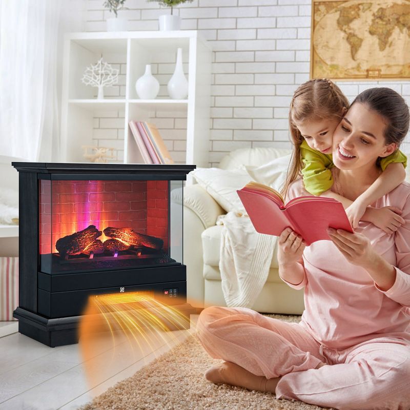 Costway 27'' Freestanding Electric Fireplace Heater w/ 3-Level Flame Thermostat, 5 of 11