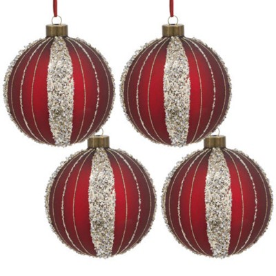 Maggift Decorative Objects Christmas Ball Ornaments Glass Decorative Hanging Ball Christmas Tree Ornaments Set of 4, Red, 4.7"*4.7"*4.7"