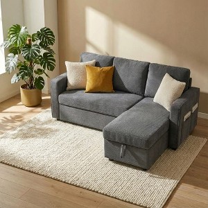 Dyonery 81" Sleeper Sofa Bed with Storage, L-Shaped Sectional Pull Out Couch with Reversible Chaise and USB Ports - 1 of 4