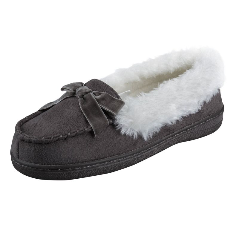 Jessica Simpson Girl's Micro-Suede Moccasin Slipper with Bow, 2 of 6
