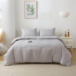 Karl Home Duvet Cover Set Solid Terracotta Color Bedding Set 3 Pieces Queen Size - 1 of 4