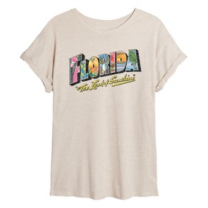 Women's - Instant Message - Florida Vinage Postcard Land Of Sunshine Oversized Graphic T-Shirt - 1 of 4