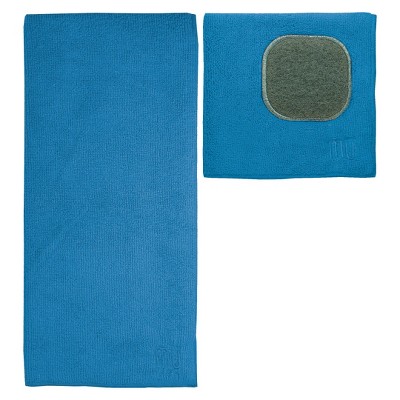 2pk Ultra Absorbent Solid Microfiber Kitchen Towel with Scrubber Cloth - MU Kitchen