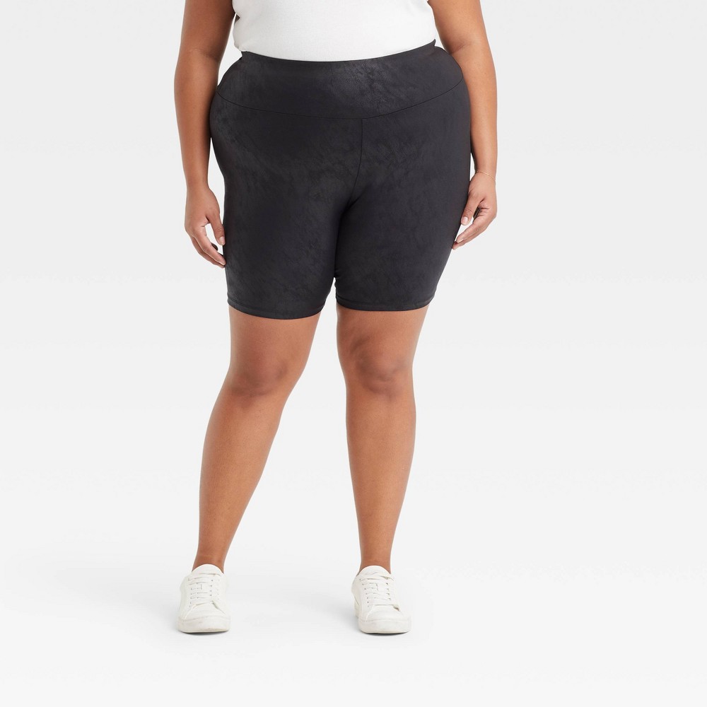 Size 1X Women's Plus Size High-Waisted Liquid Shine Bike Shorts - Ava & Viv Black 