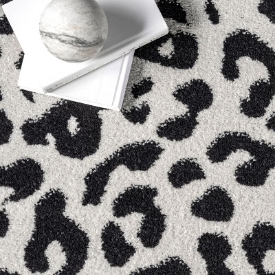Dark Grey Tufted Leopard Print 8' x 10' Synthetic Area Rug