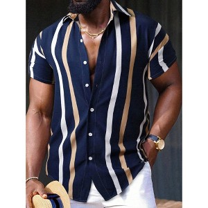 TIME HOLLOW Striped Button-Up Shirt - Summer Essential - 1 of 3