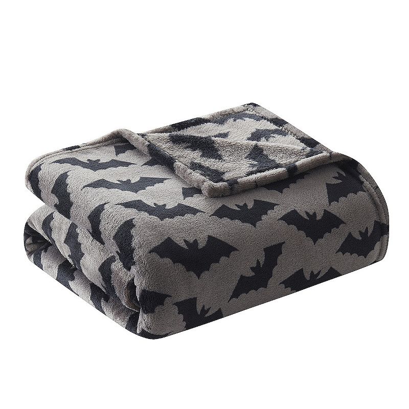 Kate Aurora Ultra Soft & Plush Gray & Black Spooky Halloween Bats Accent Throw Blanket - 50 in. W x 70 in. L, 2 of 5