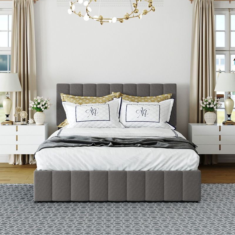 Linen Upholstered Platform Bed With Hydraulic Storage System - ModernLuxe, 2 of 13