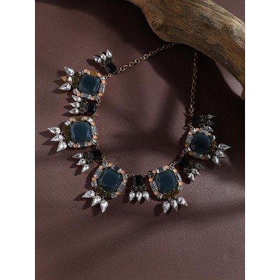 SOHI Women's Charcoal Black Party Stone Statement Necklace
