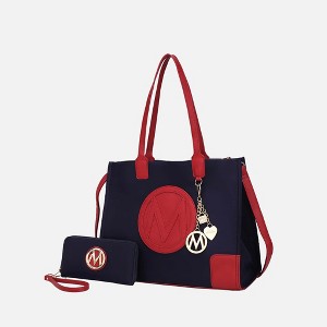 MKF Collection Louise Women’s Tote Bag and Wallet Set by Mia K- Navy Wine - 1 of 4