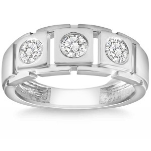 Pompeii3 1 Ct TW Three Stone Diamond Men's Wedding Ring White, Yellow, or Rose Gold - 1 of 4