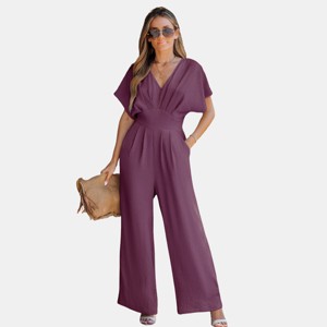 Women's Breezy Crinkled Chiffon Surplice Neckline Wide Leg Jumpsuit - Cupshe - 1 of 4