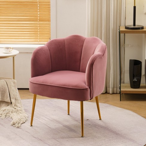 Modern Velvet Shell Shape Armchair Accent Chair With Gold Legs