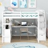 Streamdale Full Size Loft Bed with Desk and Shelves, Two Built-in Drawers, Storage Staircase, White - 2 of 4