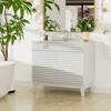 ROOMTEC 24 in. Bathroom Vanity with Ceramic Sink, Mid-Century Cabinet with 2 Soft-Close Doors, Freestanding, Wood Grain Laminate, Walnut - 3 of 4