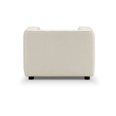 Ivory Genuine Leather and Wood Armchair