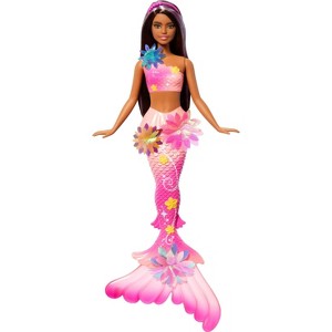 Barbie Flower Magic Mermaid Toy Doll with Surprise Blooming Flowers Feature, Long Brown Hair with Purple Highlights - 1 of 4
