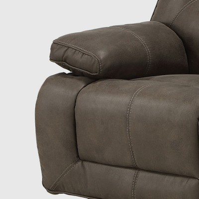 Gray Leather Tufted Power Motion Loveseat with Pillow-Top Arms
