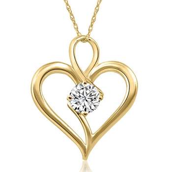 Pompeii3 3/4Ct Lab Created Diamond Solitaire Heart Necklace in Yellow Gold Pendant