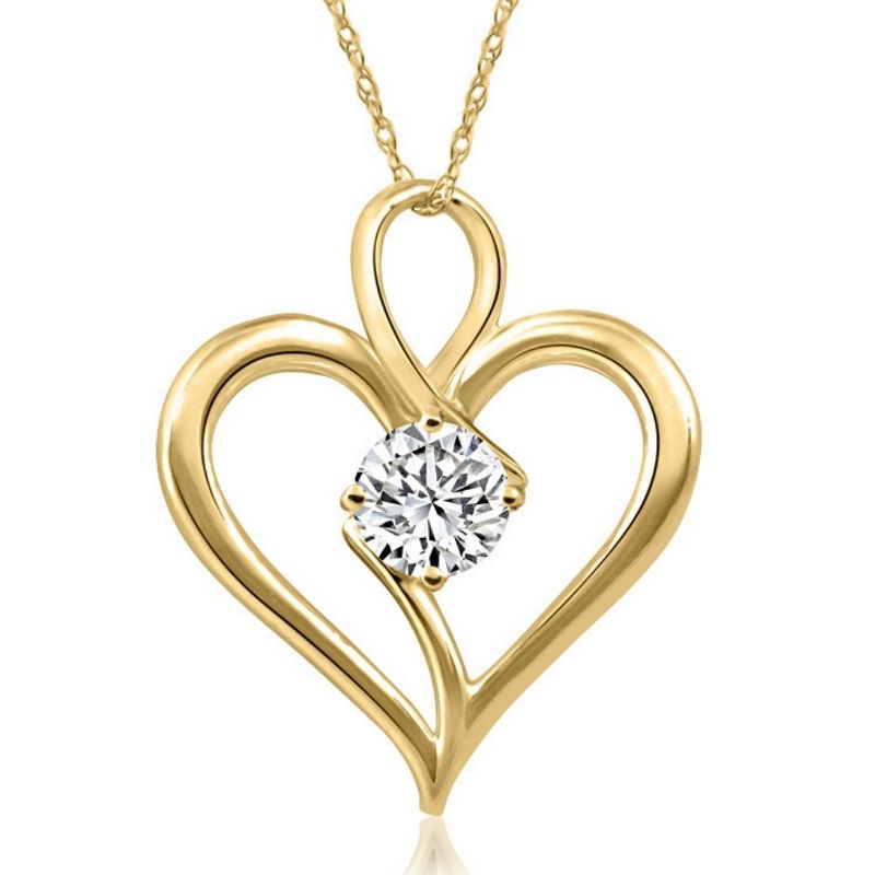 Pompeii3 3/4Ct Lab Created Diamond Solitaire Heart Necklace in Yellow Gold Pendant, 1 of 5