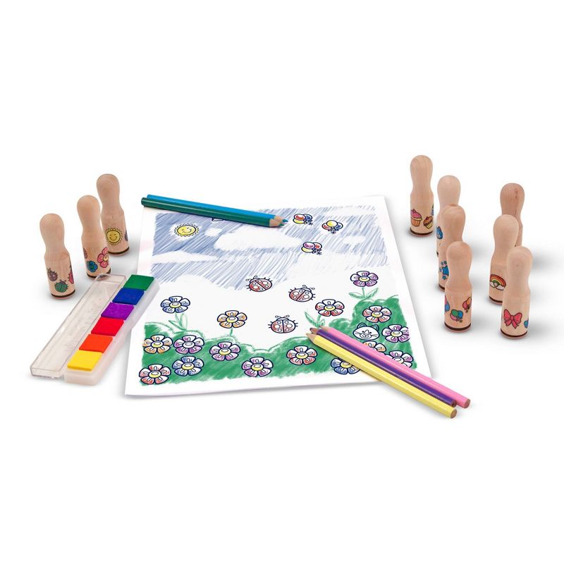 Melissa &#38; Doug Deluxe Happy Handle Stamp Set With 10 Stamps, 5 Colored Pencils, and 6-Color Washable Ink Pad, 5 of 13