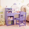 Kids Vanity, 2 in 1 Princess Makeup Vanity Desk Toddler Vanity Table & Chair Set with Open Bookshelf Storage Cabinet & Shelves for Girls - 2 of 4